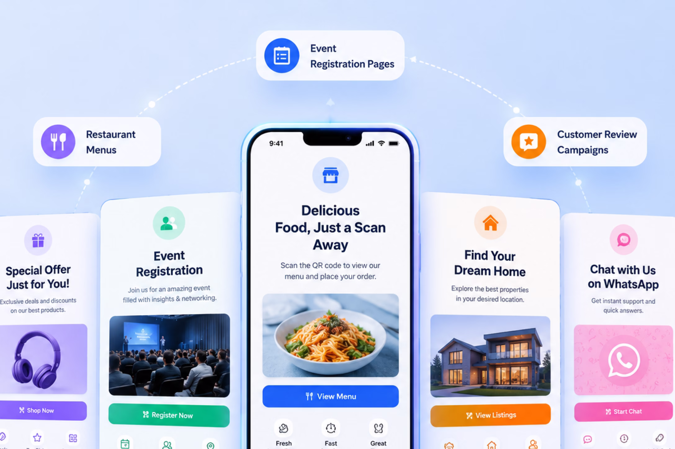 Custom QR landing pages for different business workflows