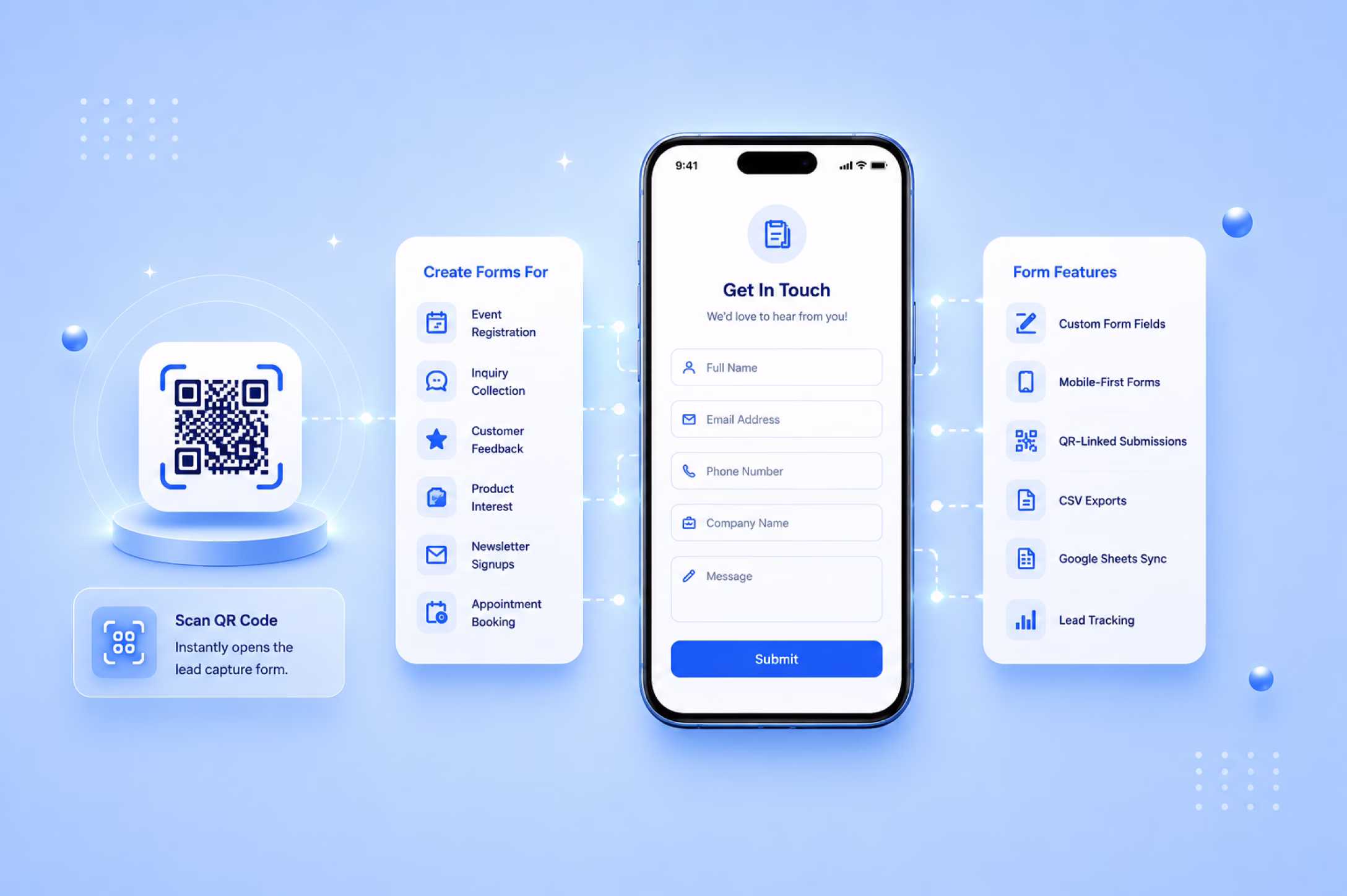 Built-in lead capture form on QR landing page